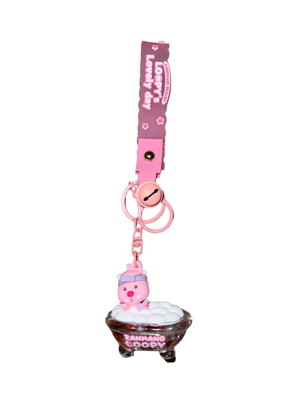 ZANMANG LOOPY Bubble Bath Keychain Bag Clip Floating Pearls Pink Glitter